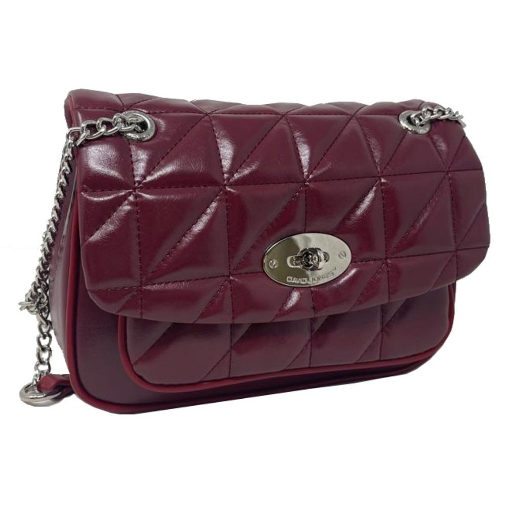 David Jones Paris Women Fashion Quilted Shoulder Crossbody Bag - Bordeaux Red